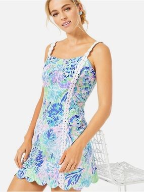 Lilly Pulitzer Jesse Romper Floral Skort - Dress Lace Strap & Scallop Hem Size 0
